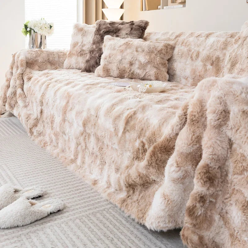 EIFLOY-Faux Rabbit Plush Sofa Cover, Super Soft Towel Blanket, Anti-slip, Universal, 1/2/3/4 Seater, Leather Couch Slipcover